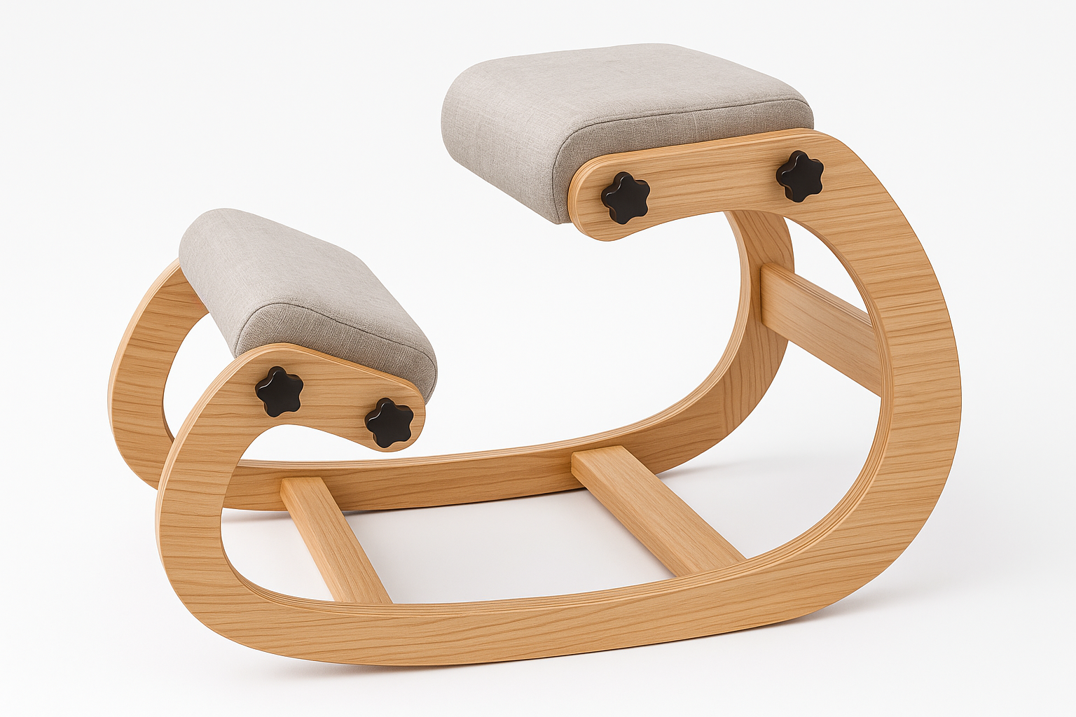 Ergonomic kneeling chair product showing design features