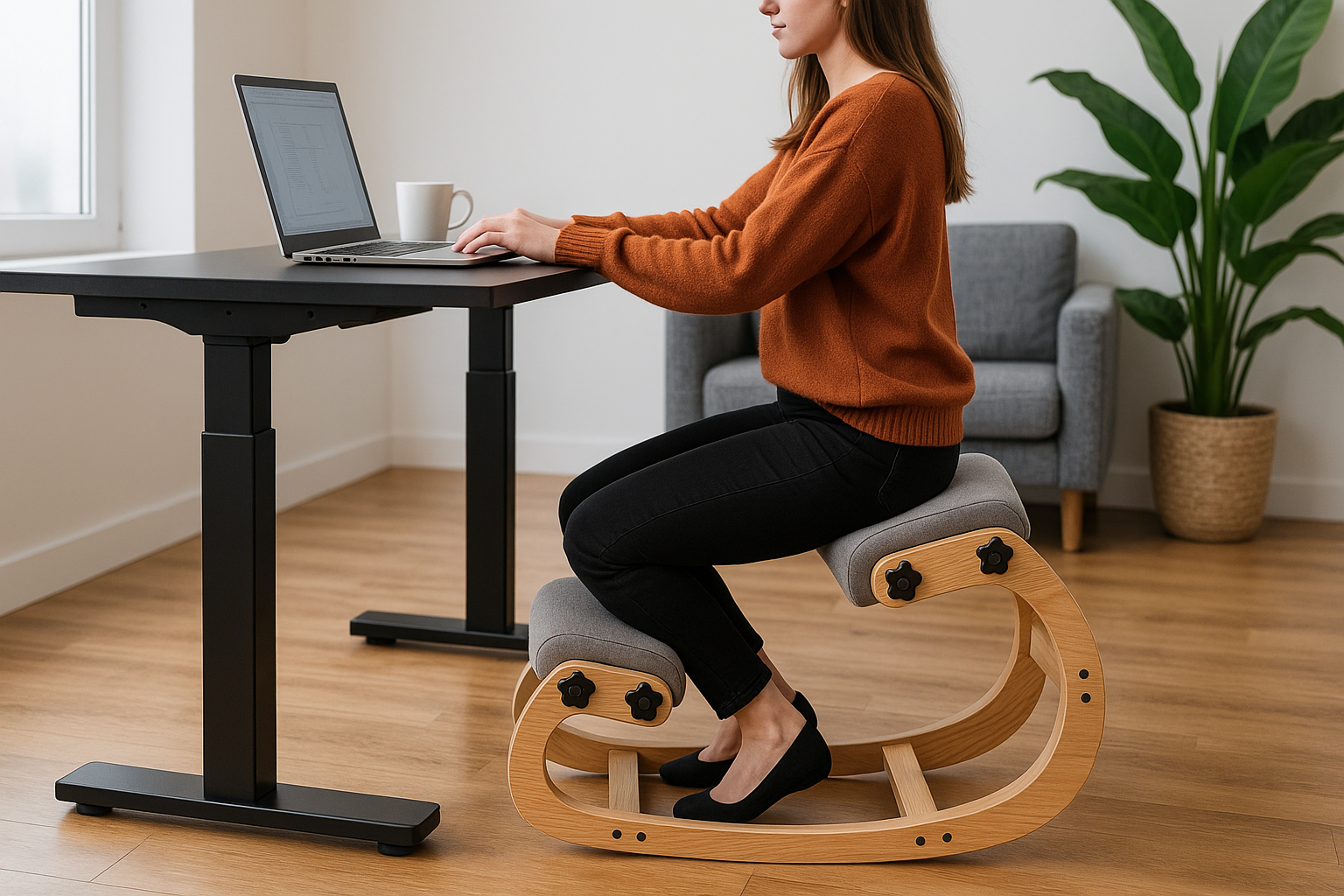 Person using kneeling chair in home office