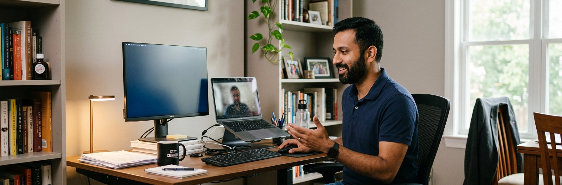 Ergonomic consultant evaluating a home office workspace setup