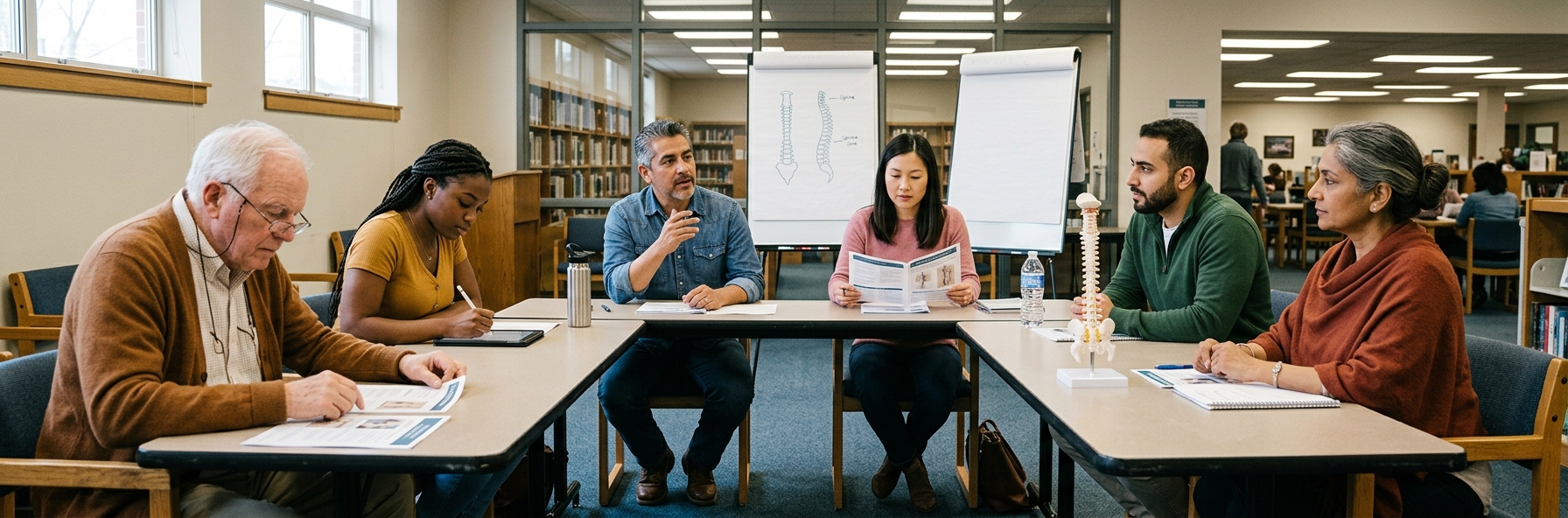 Community wellness event with ergonomic education materials
