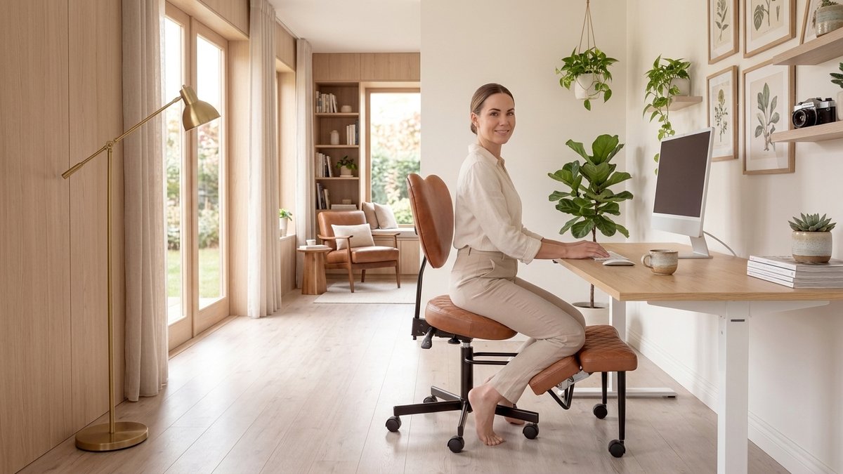 Bar chart comparing muscle activation during sitting on standard office chair, kneeling chair, and balance stool across five muscle groups