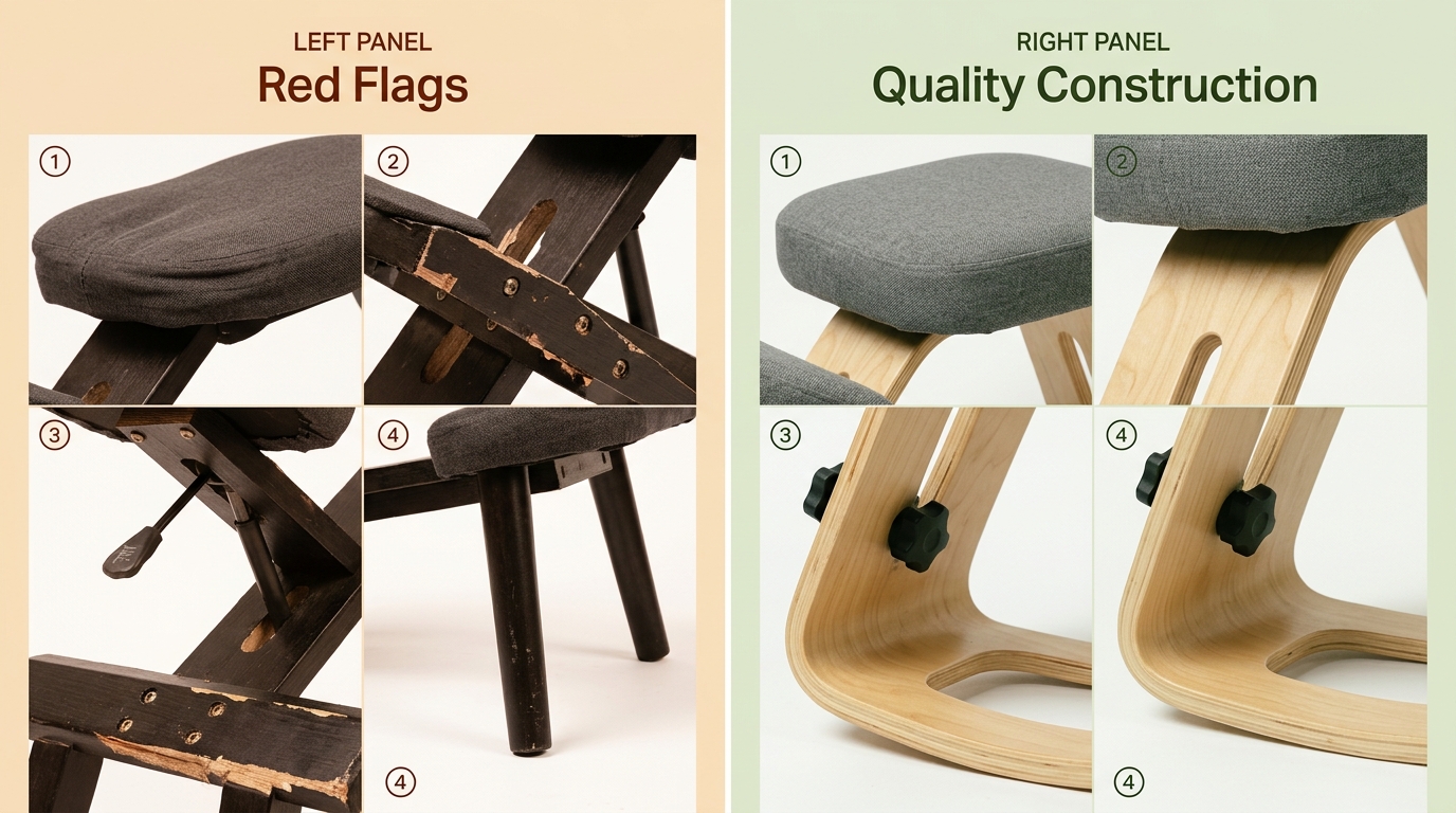 Quality comparison showing cheap kneeling chair red flags versus NYPOT kneeling chair premium construction details