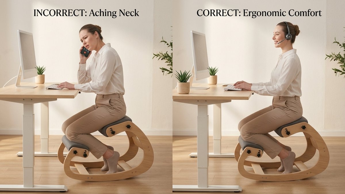 Person taking a posture break at their desk, rolling shoulders back