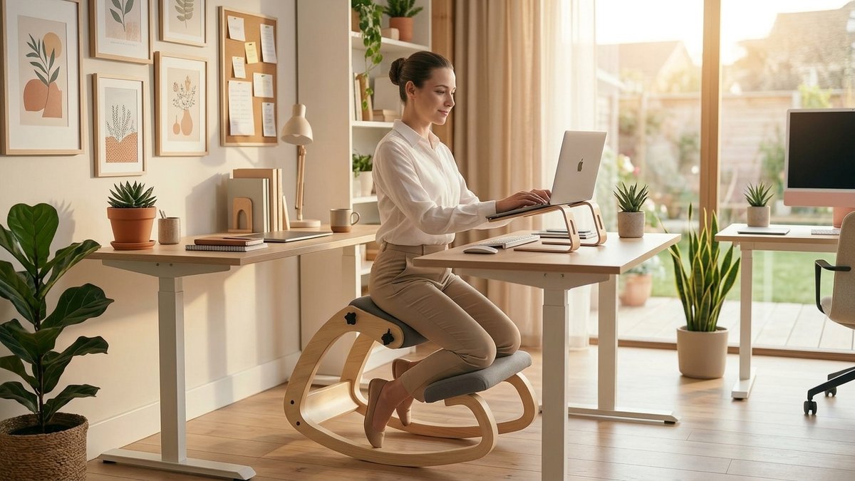 Budget ergonomic desk accessories including laptop stand and external keyboard