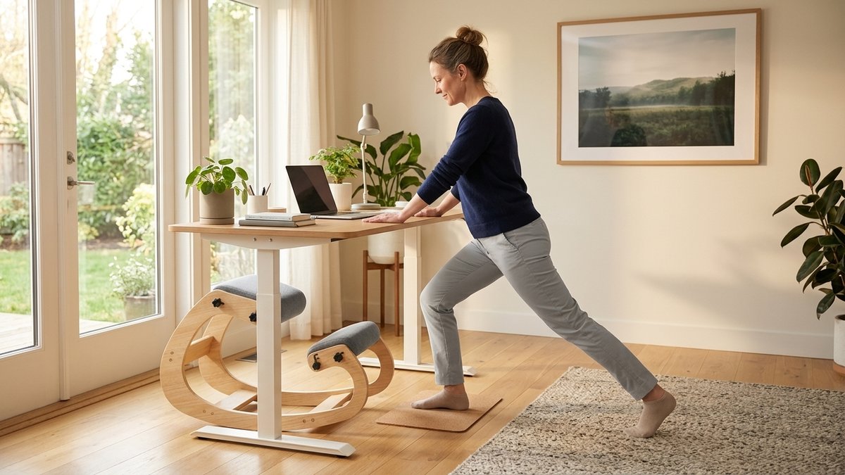 DIY standing desk setup using an ironing board and kitchen counter